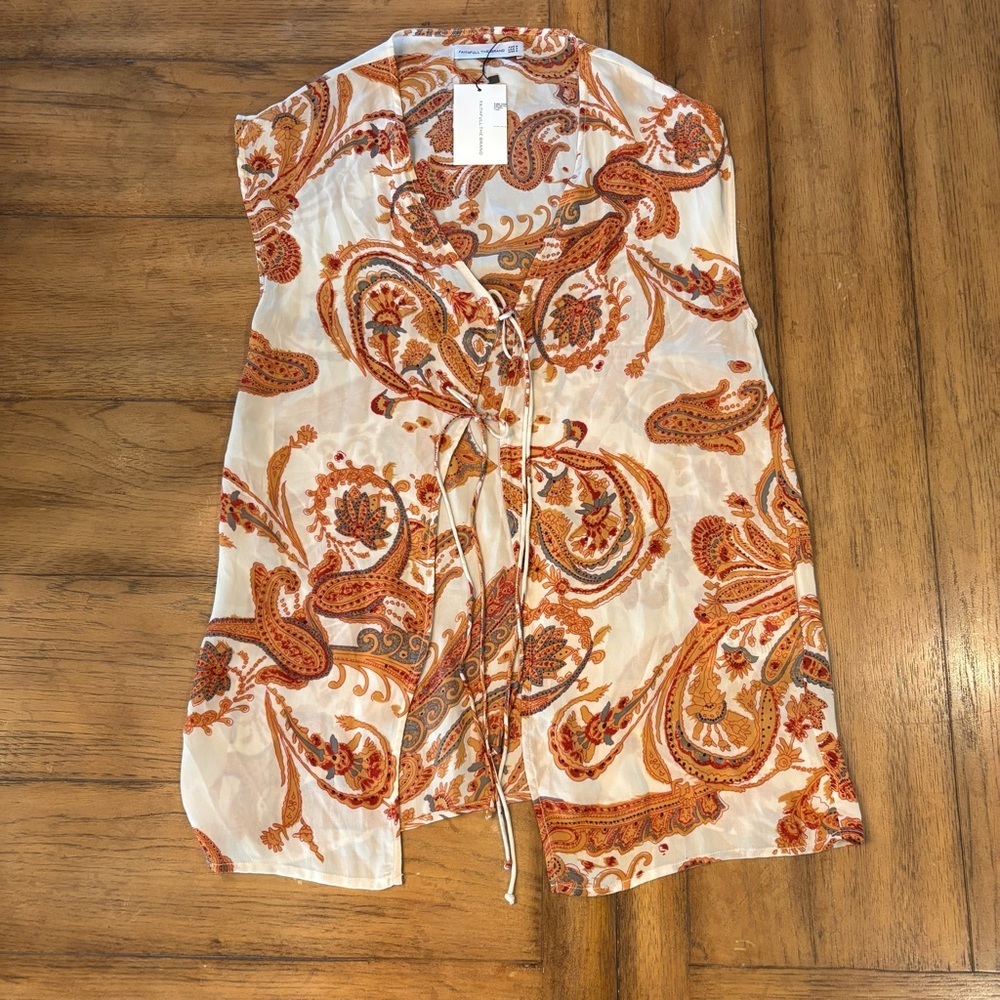 NWT Faithfull the Brand lonica Tie Top in Rayon-georgette,Small,Chic Summer - Picture 9 of 11